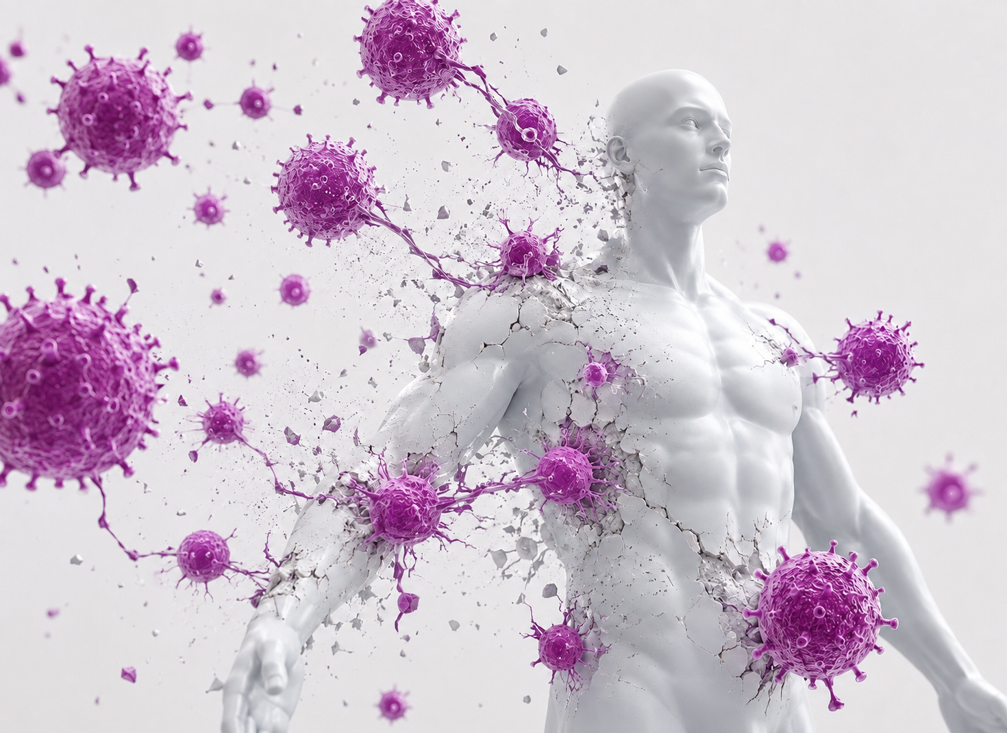 Körper mit angreifenden Immunzellen als Symbol für die Behandlung von Autoimmunerkrankungen in der Ganzheitlichen Naturheilpraxis von Christina Kaiser
